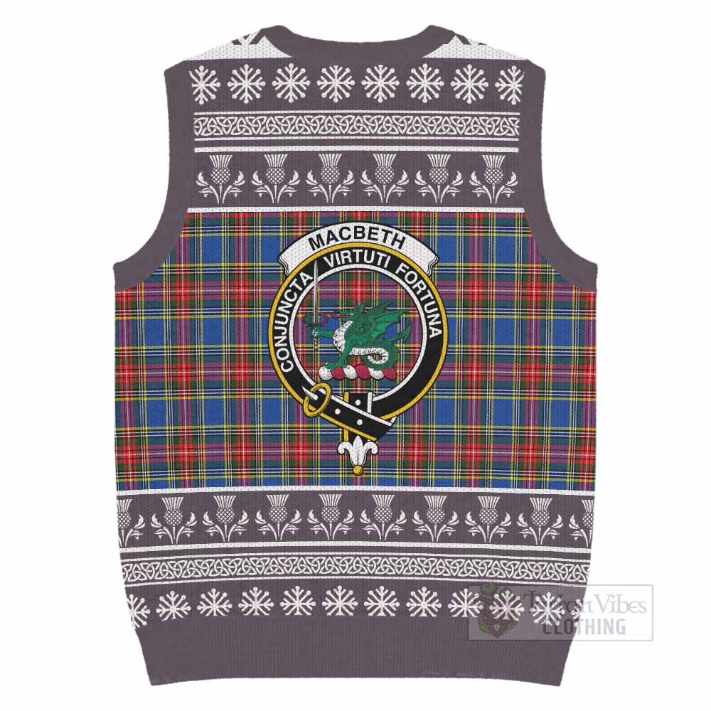 MacBeth (McBeth) Clan Tartan Christmas Knitted V-Neck Vest with Family Crest - Tartan Vibes Clothing