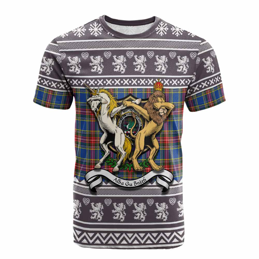 MacBeth (McBeth) Clan Tartan Crest Christmas Cotton T-shirt Coat of Arms Funny Style - Tartan Vibes Clothing