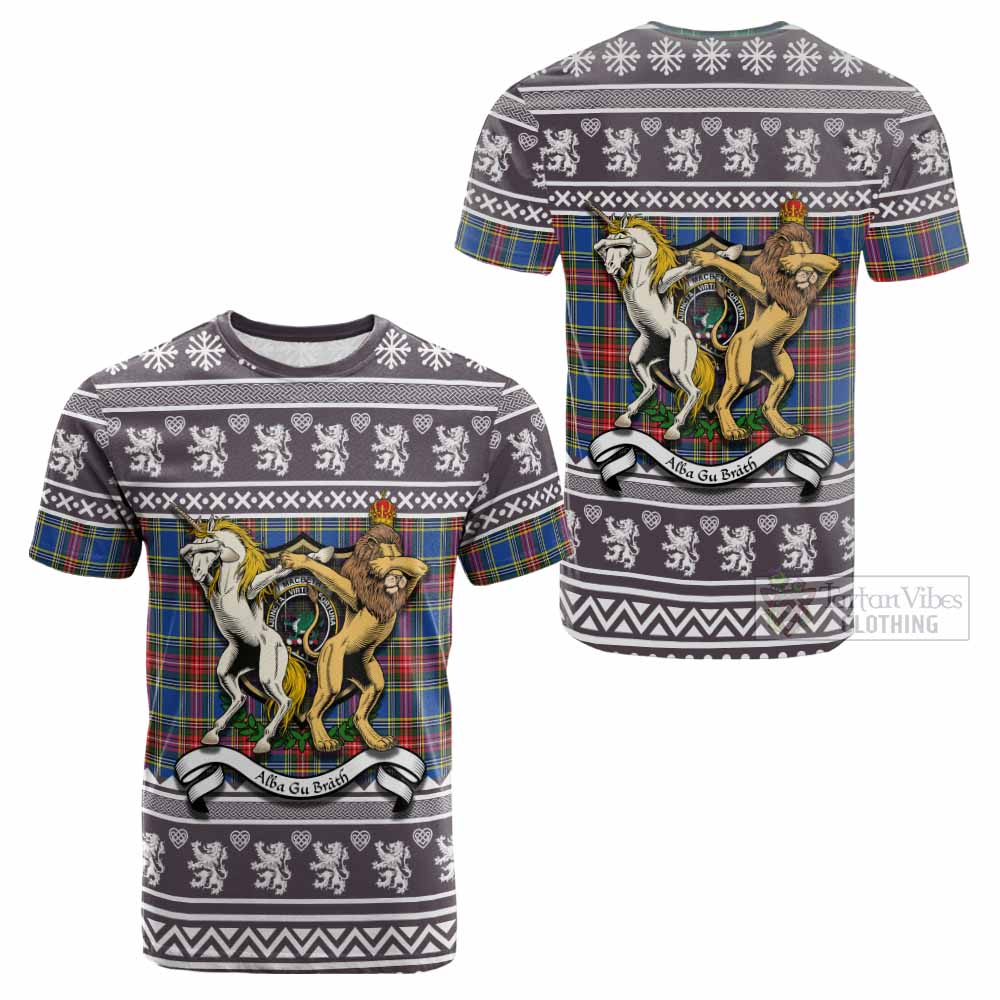 MacBeth (McBeth) Clan Tartan Crest Christmas Cotton T-shirt Coat of Arms Funny Style - Tartan Vibes Clothing