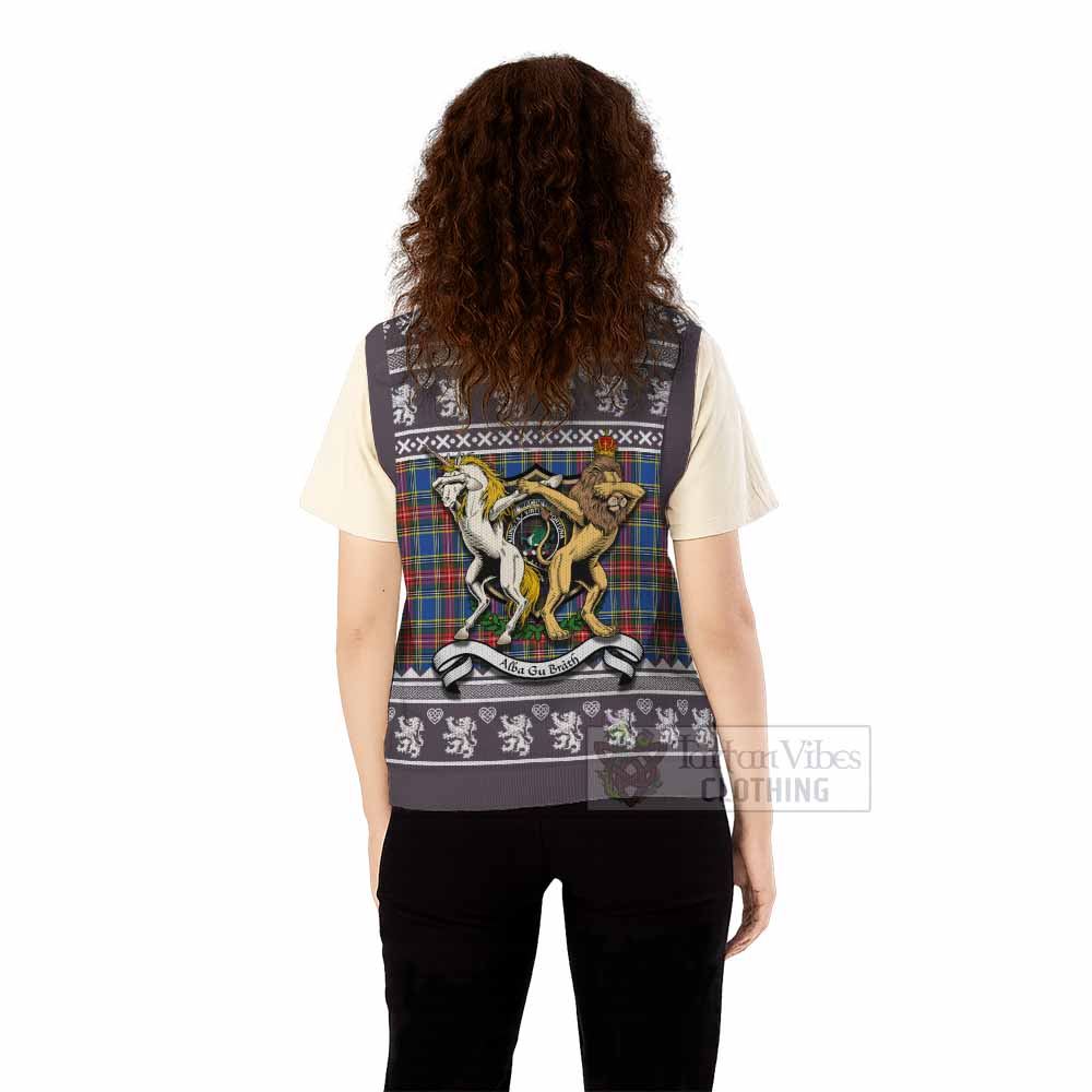 MacBeth (McBeth) Clan Tartan Crest Christmas Knitted V-Neck Vest Coat of Arms Funny Style - Tartan Vibes Clothing