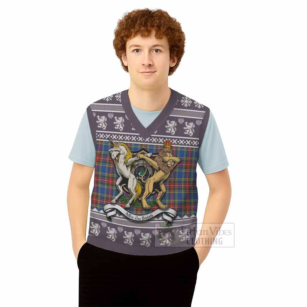 MacBeth (McBeth) Clan Tartan Crest Christmas Knitted V-Neck Vest Coat of Arms Funny Style - Tartan Vibes Clothing