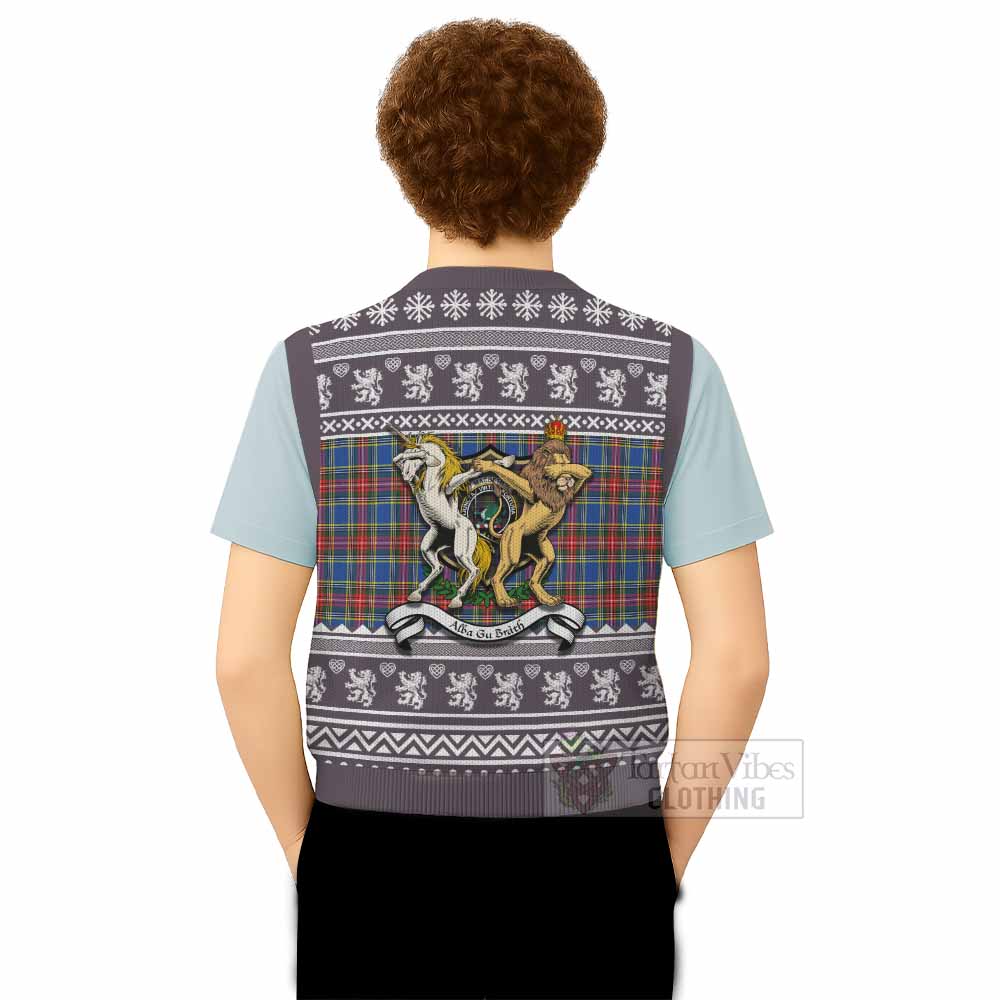 MacBeth (McBeth) Clan Tartan Crest Christmas Knitted V-Neck Vest Coat of Arms Funny Style - Tartan Vibes Clothing