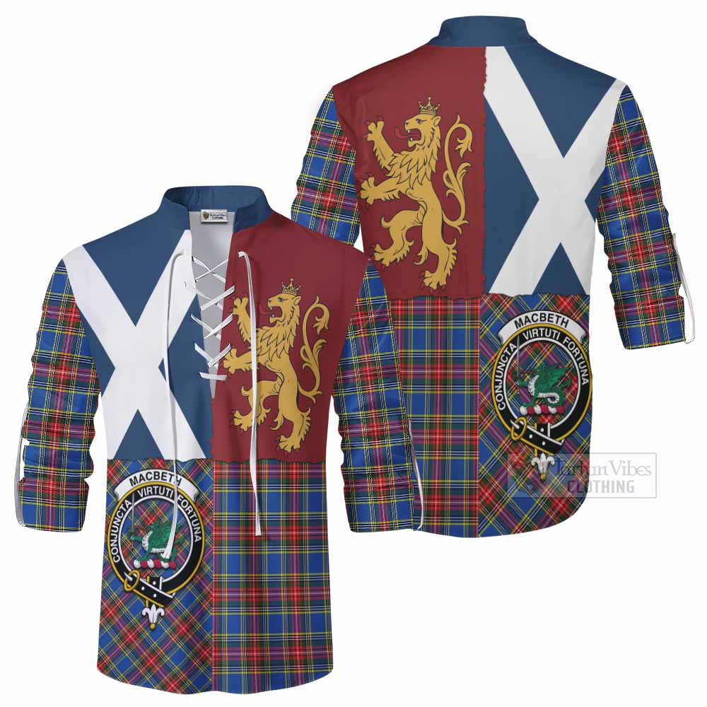 MacBeth (McBeth) Crest Tartan Ghillie Shirt with Lion Rampant Saltire Style - Tartan Vibes Clothing