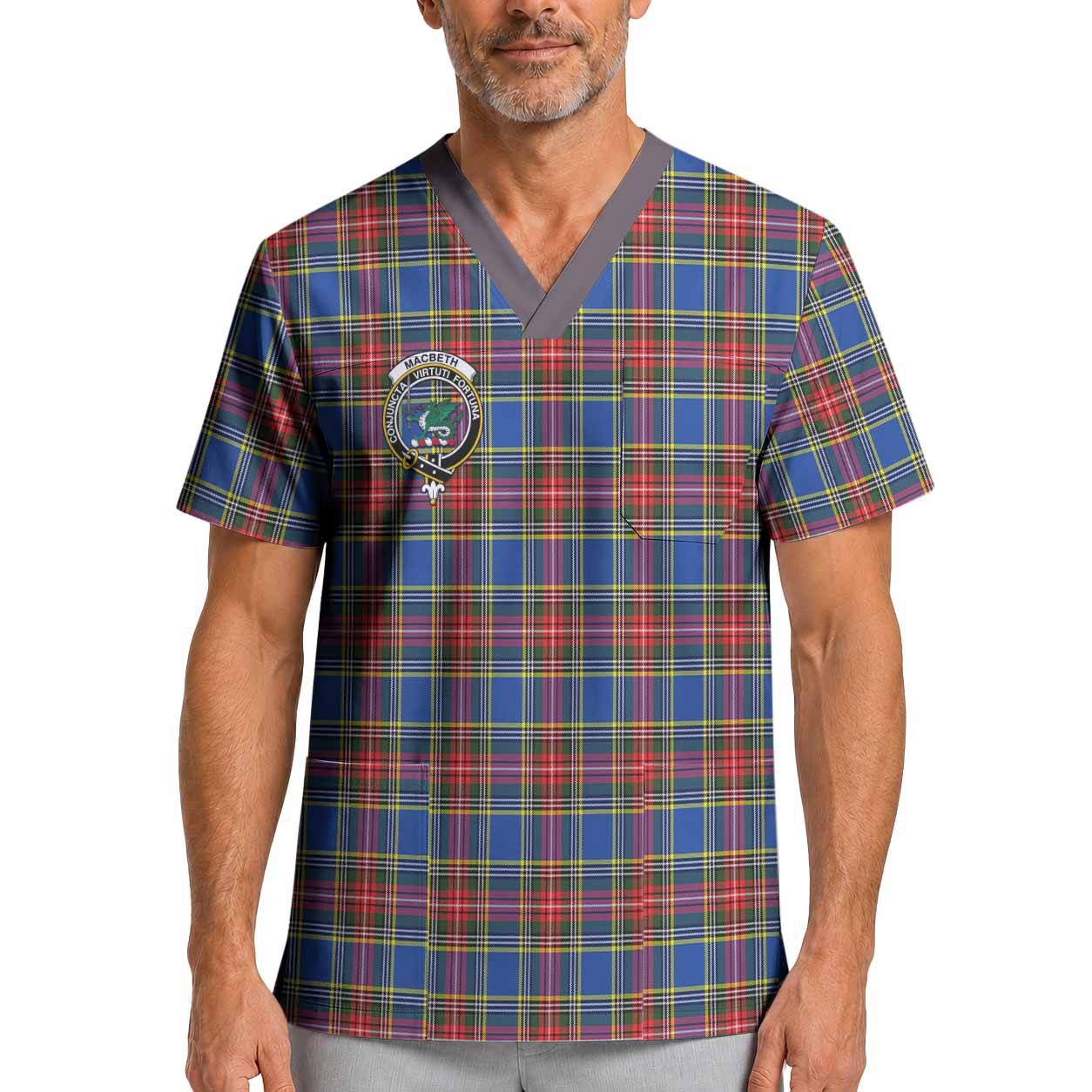 MacBeth (McBeth) Crest Tartan Scrub Top XL - Tartan Vibes Clothing