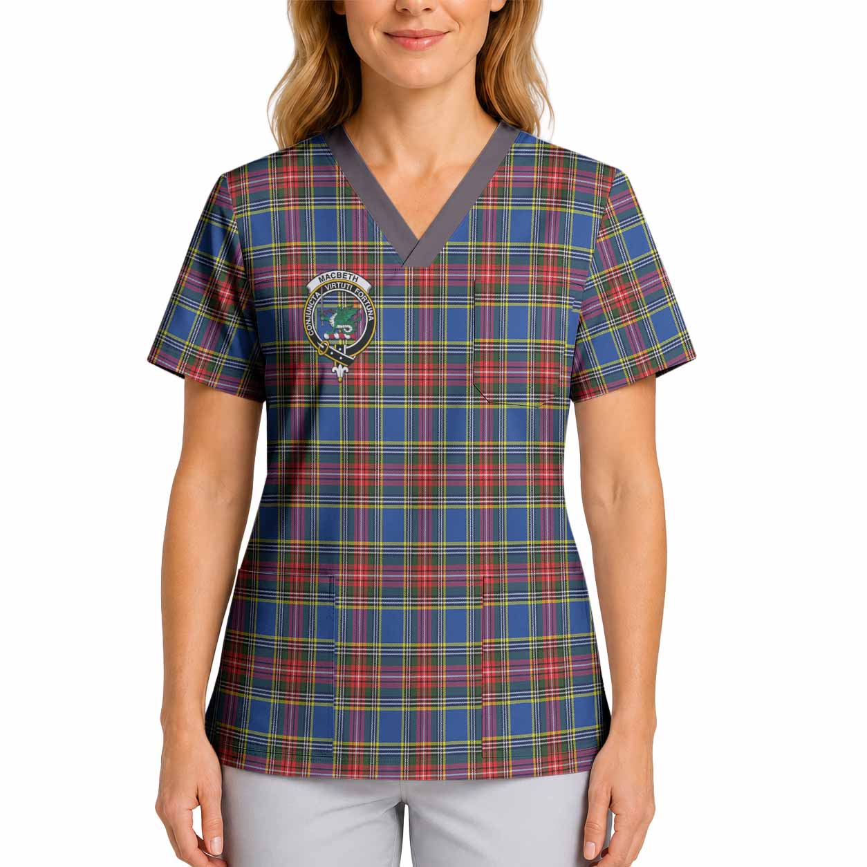 MacBeth (McBeth) Crest Tartan Scrub Top 4XL - Tartan Vibes Clothing