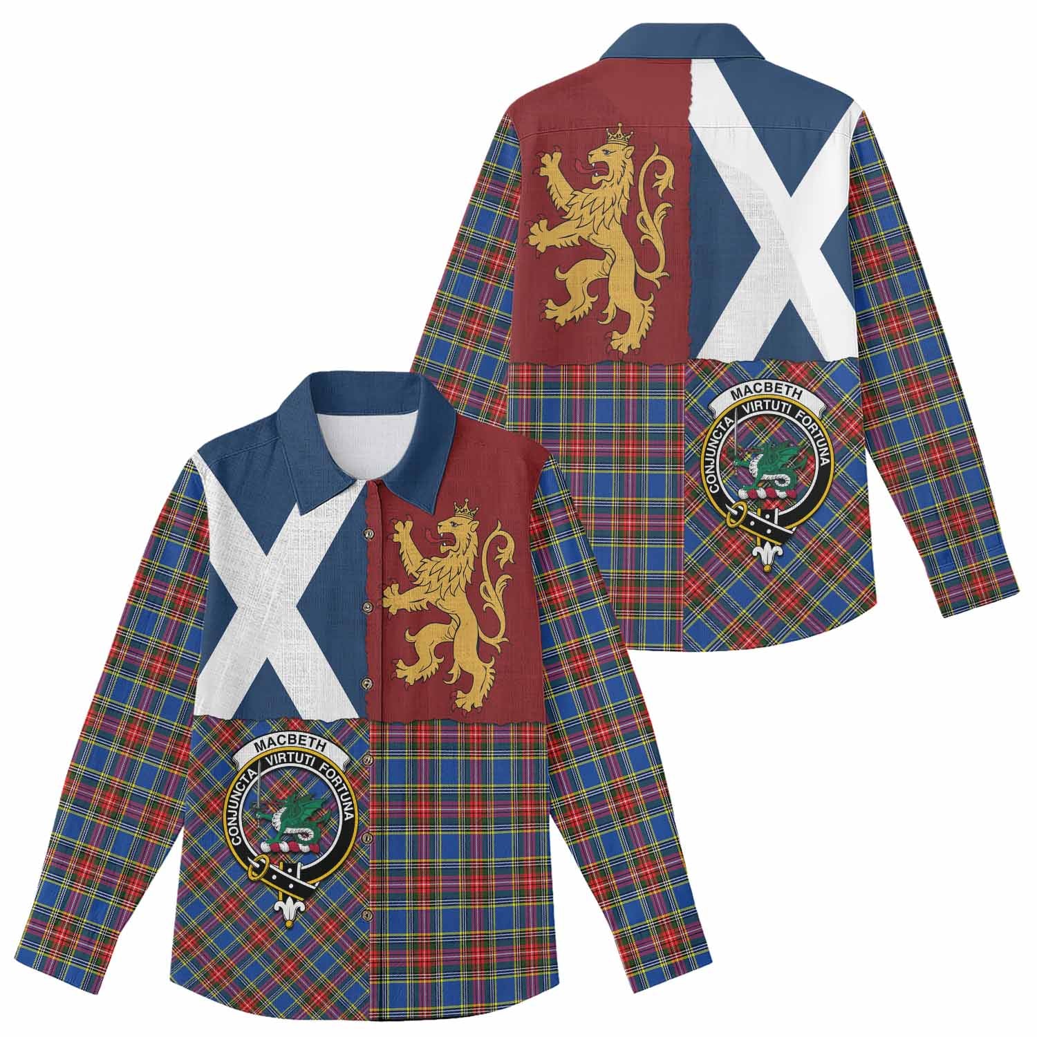 MacBeth (McBeth) Crest Tartan Women Casual Shirt with Lion Rampant Saltire Style