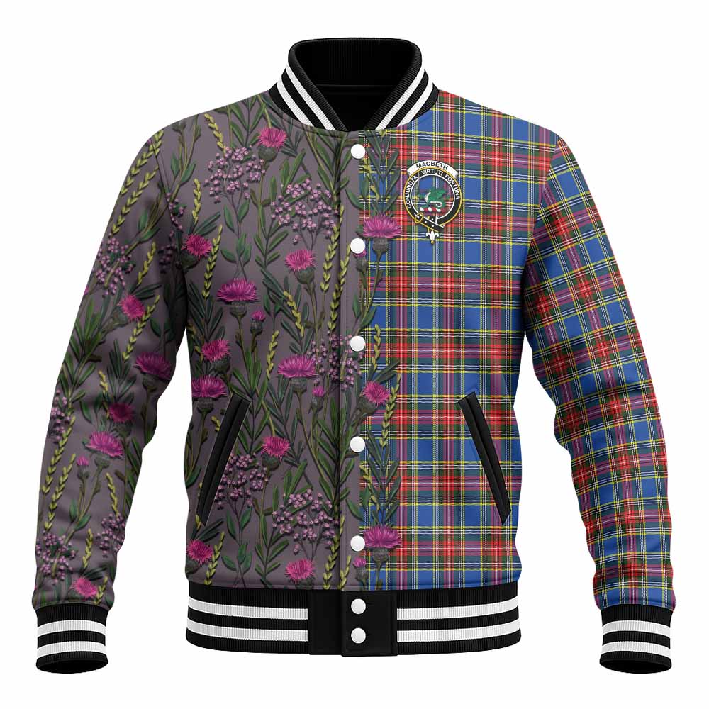 MacBeth (McBeth) Family Crest Tartan Baseball Jacket Scottish Thistle Flower Pattern Half Style Unisex - Tartan Vibes Clothing