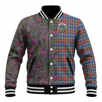MacBeth (McBeth) Family Crest Tartan Baseball Jacket Scottish Thistle Flower Pattern Half Style - Tartan Vibes Clothing