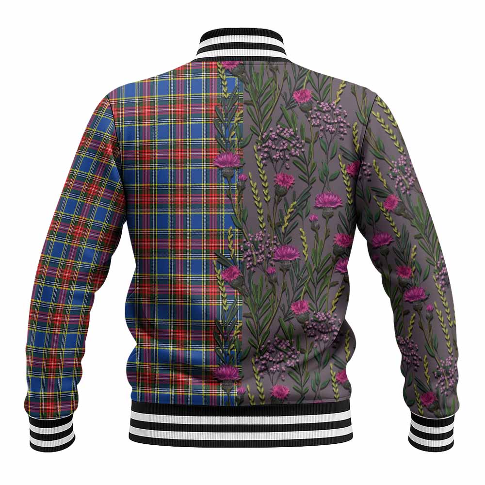 MacBeth (McBeth) Family Crest Tartan Baseball Jacket Scottish Thistle Flower Pattern Half Style - Tartan Vibes Clothing