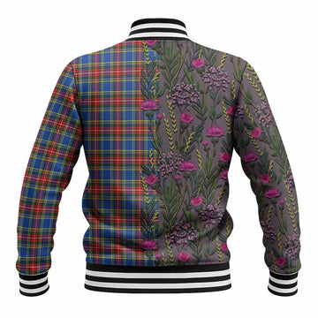 MacBeth (McBeth) Family Crest Tartan Baseball Jacket Scottish Thistle Flower Pattern Half Style - Tartan Vibes Clothing