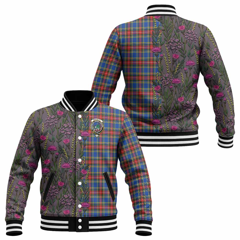 MacBeth (McBeth) Family Crest Tartan Baseball Jacket Scottish Thistle Flower Pattern Half Style - Tartan Vibes Clothing