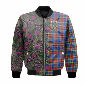 MacBeth (McBeth) Family Crest Tartan Bomber Jacket Scottish Thistle Flower Pattern Half Style - Tartan Vibes Clothing