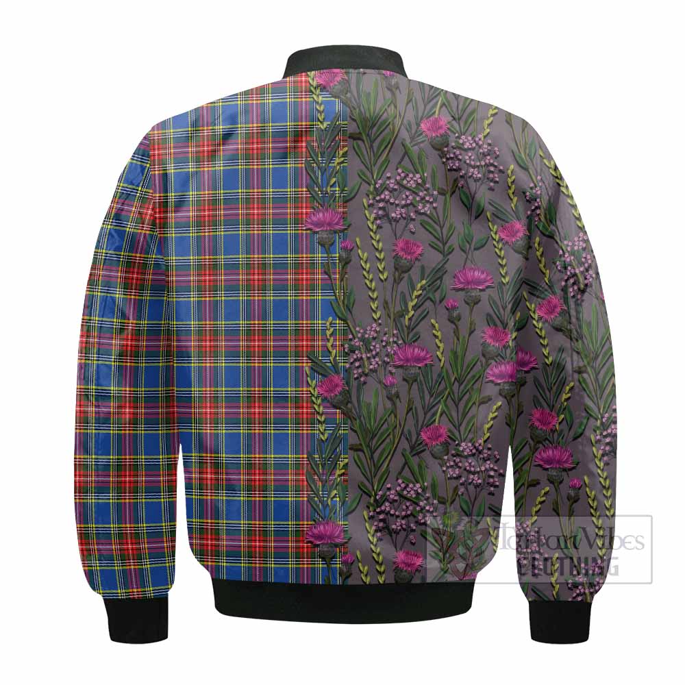 MacBeth (McBeth) Family Crest Tartan Bomber Jacket Scottish Thistle Flower Pattern Half Style - Tartan Vibes Clothing