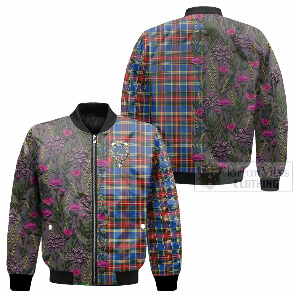MacBeth (McBeth) Family Crest Tartan Bomber Jacket Scottish Thistle Flower Pattern Half Style - Tartan Vibes Clothing