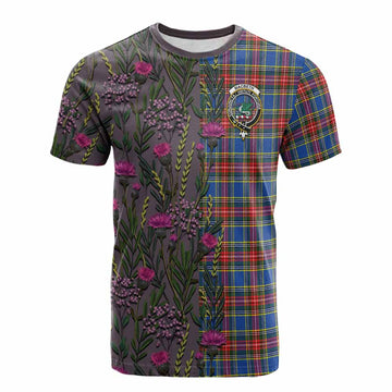 MacBeth (McBeth) Family Crest Tartan Cotton T-shirt Scottish Thistle Flower Pattern Half Style