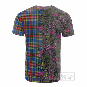 MacBeth (McBeth) Family Crest Tartan Cotton T-shirt Scottish Thistle Flower Pattern Half Style