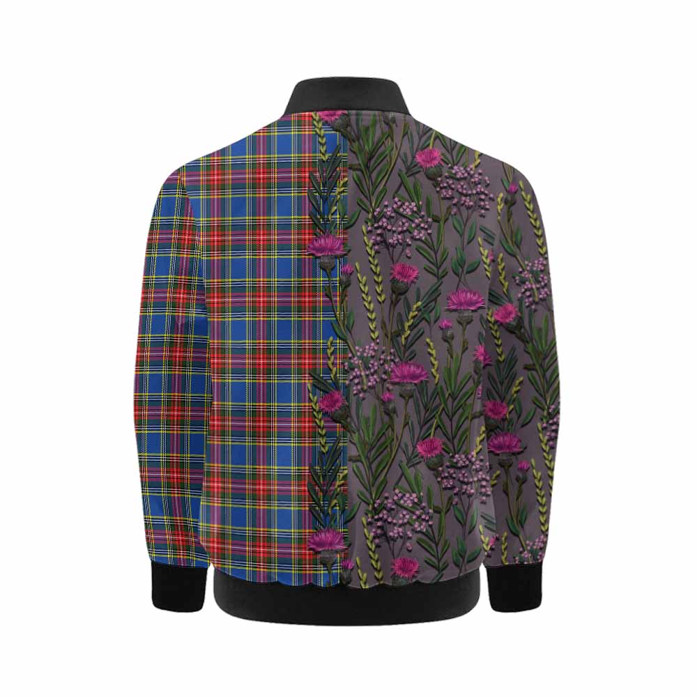 MacBeth (McBeth) Family Crest Tartan Kid Bomber Jacket Scottish Thistle Flower Pattern Half Style Kid - Tartan Vibes Clothing