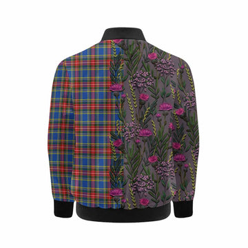 MacBeth (McBeth) Family Crest Tartan Kid Bomber Jacket Scottish Thistle Flower Pattern Half Style - Tartan Vibes Clothing