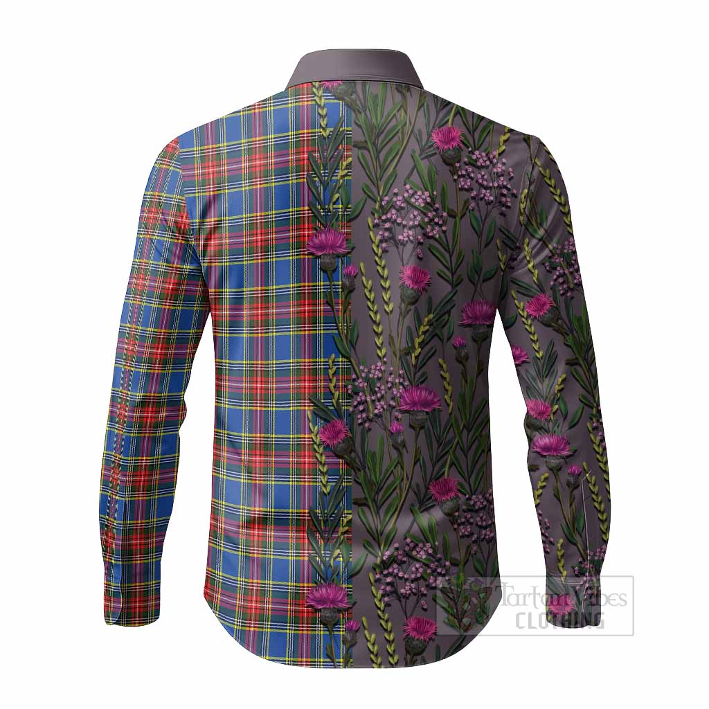 MacBeth (McBeth) Family Crest Tartan Long Sleeve Button Shirts Scottish Thistle Flower Pattern Half Style - Tartan Vibes Clothing