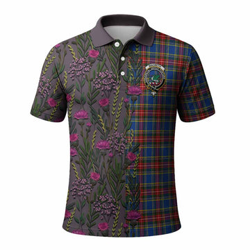 MacBeth (McBeth) Family Crest Tartan Polo Shirt Scottish Thistle Flower Pattern Half Style