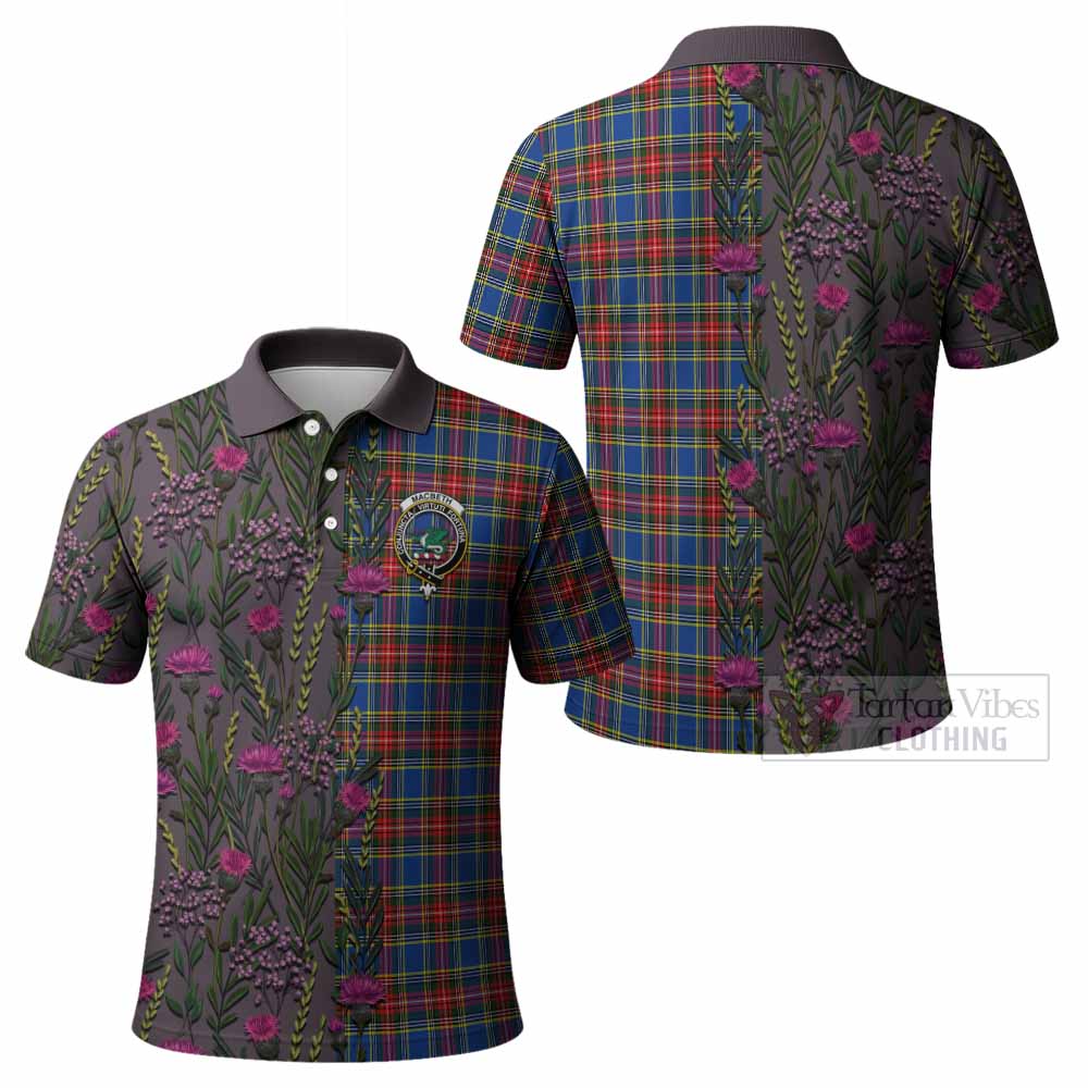 MacBeth (McBeth) Family Crest Tartan Polo Shirt Scottish Thistle Flower Pattern Half Style - Tartan Vibes Clothing