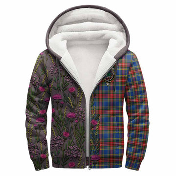 MacBeth (McBeth) Family Crest Tartan Sherpa Hoodie Scottish Thistle Flower Pattern Half Style - Tartan Vibes Clothing
