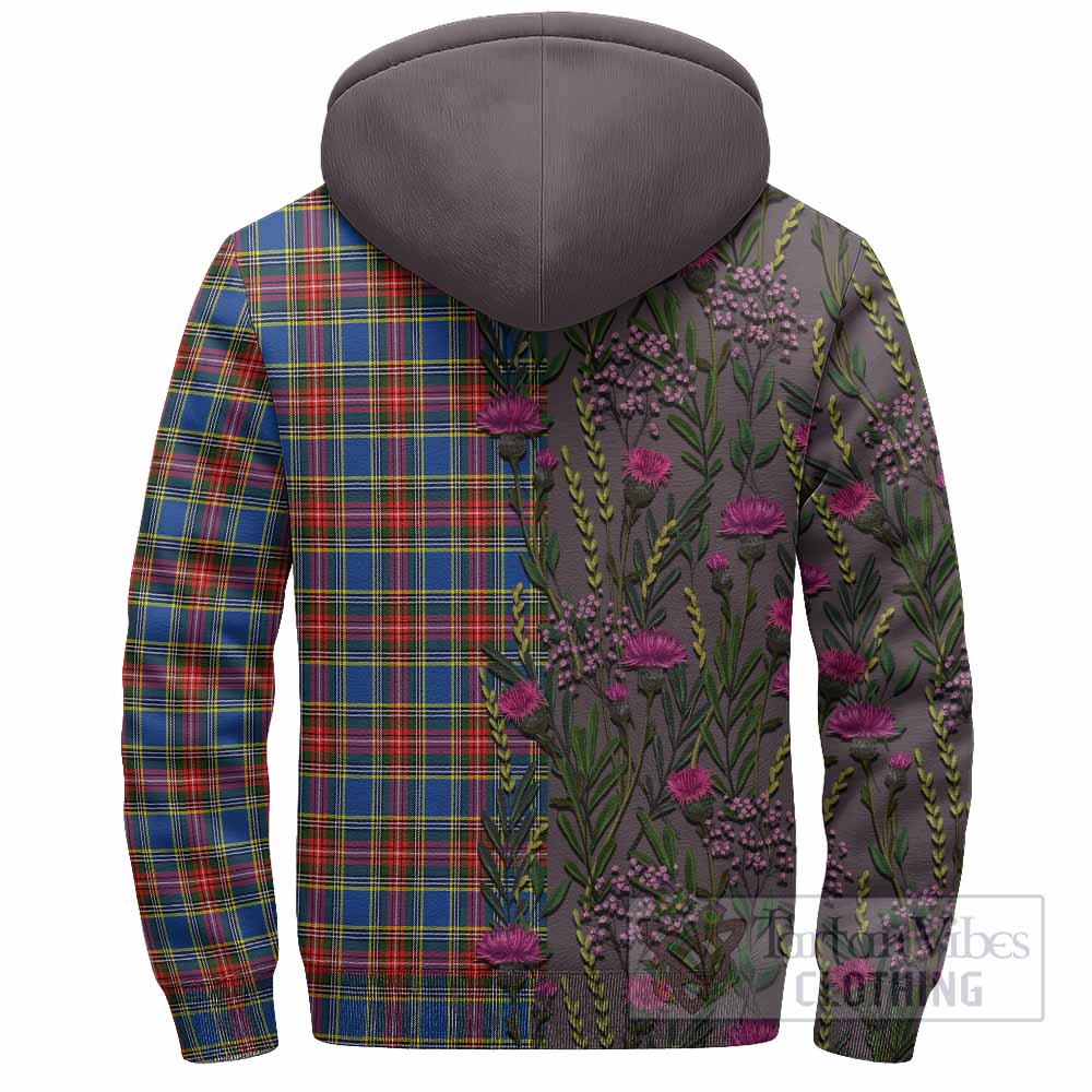 MacBeth (McBeth) Family Crest Tartan Sherpa Hoodie Scottish Thistle Flower Pattern Half Style - Tartan Vibes Clothing