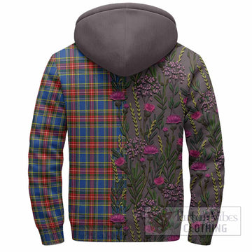 MacBeth (McBeth) Family Crest Tartan Sherpa Hoodie Scottish Thistle Flower Pattern Half Style - Tartan Vibes Clothing