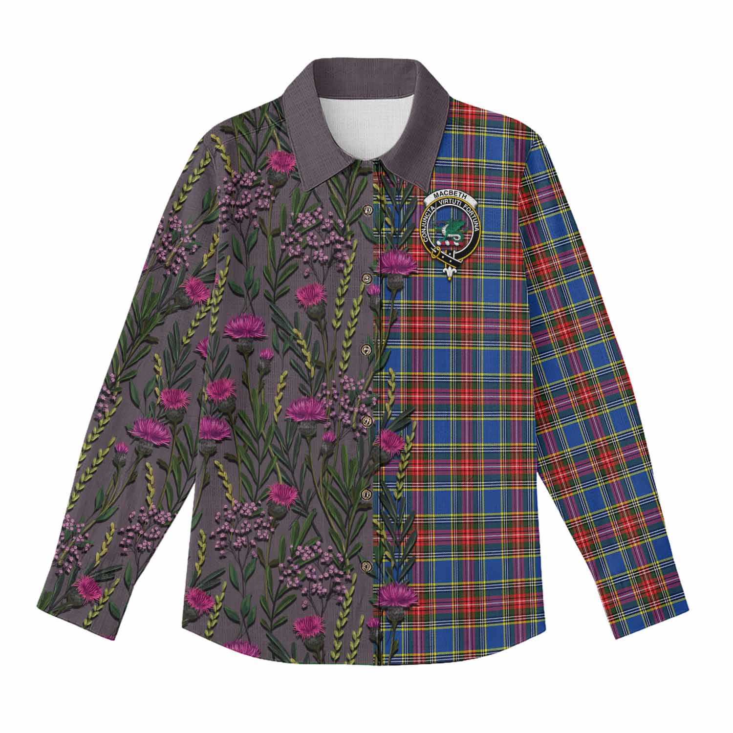 MacBeth (McBeth) Family Crest Tartan Women Casual Shirt Scottish Thistle Flower Pattern Half Style - Tartan Vibes Clothing