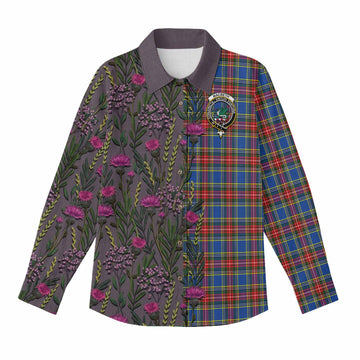 MacBeth (McBeth) Family Crest Tartan Women Casual Shirt Scottish Thistle Flower Pattern Half Style