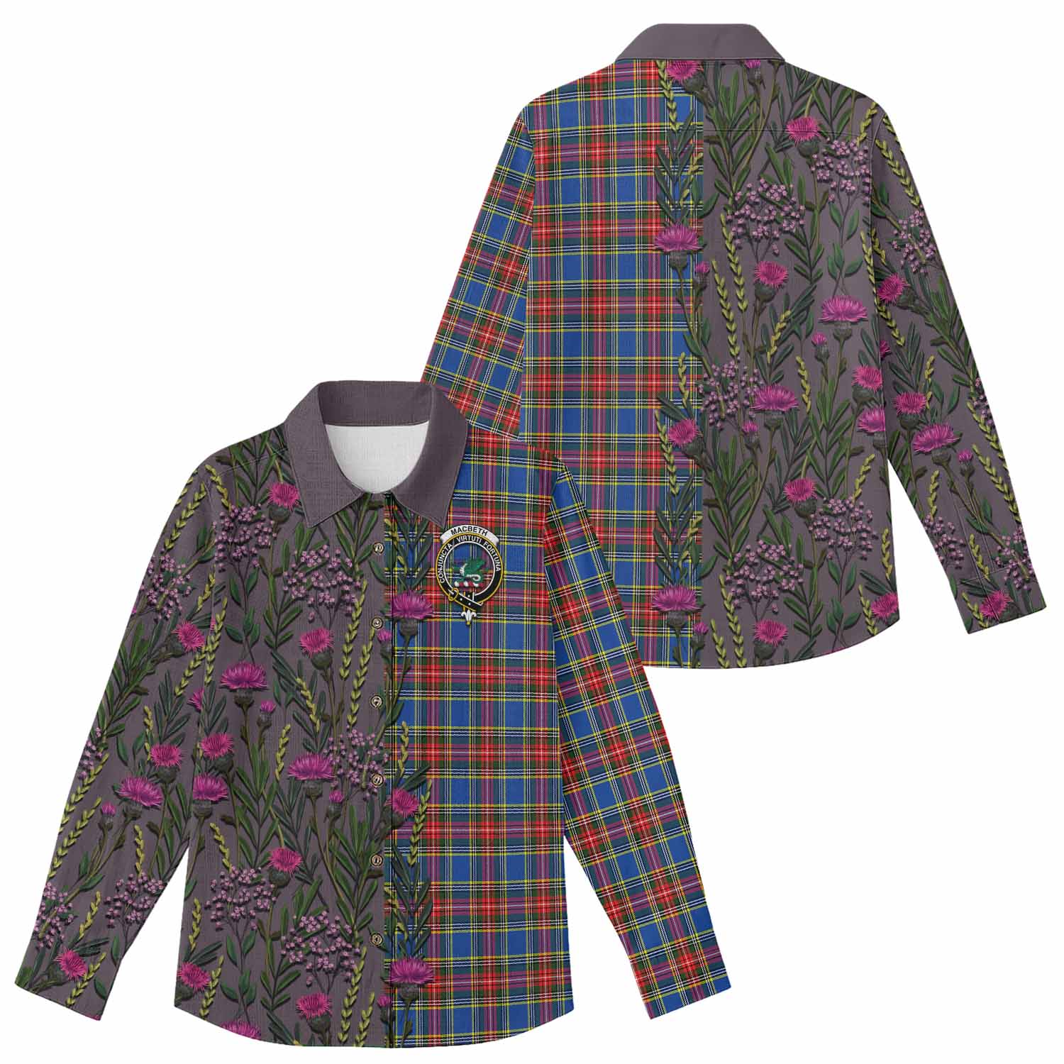 MacBeth (McBeth) Family Crest Tartan Women Casual Shirt Scottish Thistle Flower Pattern Half Style - Tartan Vibes Clothing