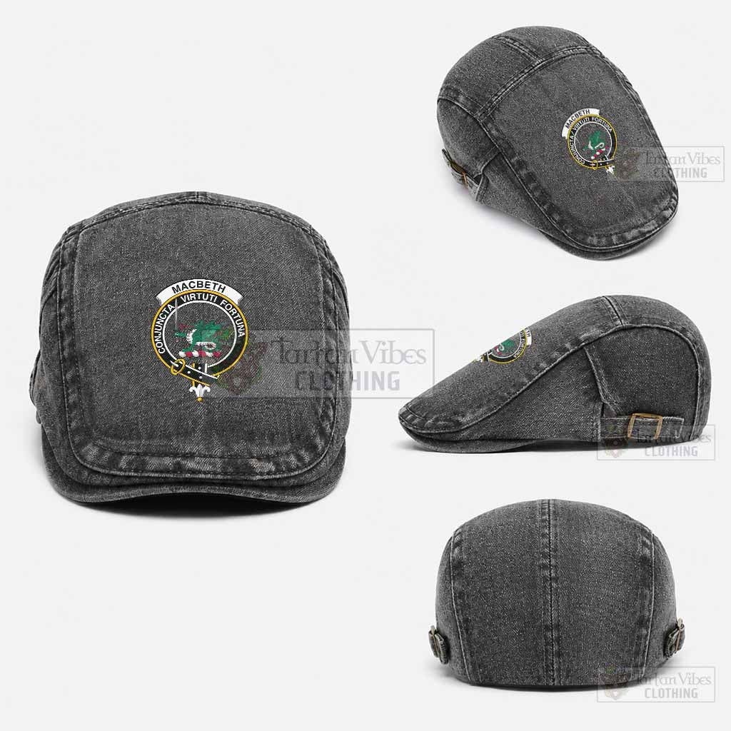 MacBeth (McBeth) Scottish Clan Crest Washed Flat Cap - Unisex Jeff Cap One Size (Adjustable) Black - Tartan Vibes Clothing