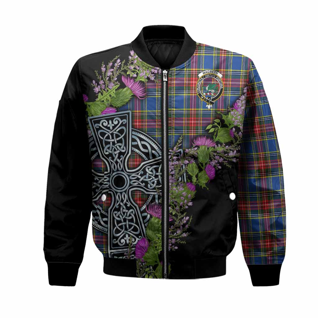 MacBeth (McBeth) Scottish Fraoch Thistle Tartan Bomber Jacket Celtic Cross Unisex Black - Tartan Vibes Clothing