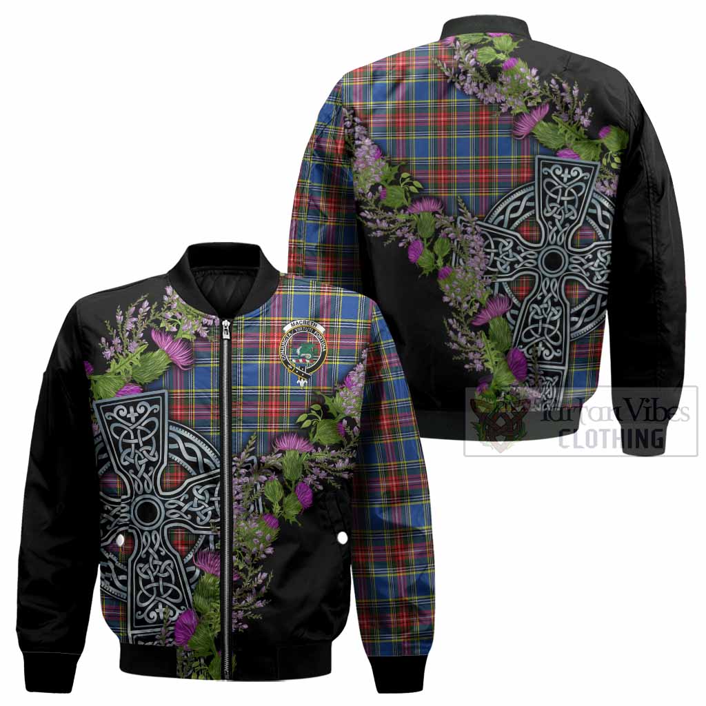 MacBeth (McBeth) Scottish Fraoch Thistle Tartan Bomber Jacket Celtic Cross - Tartan Vibes Clothing