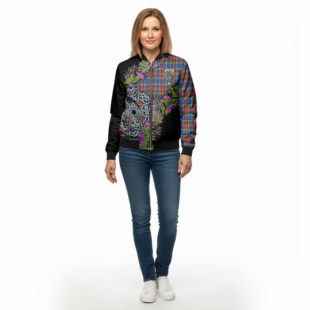 MacBeth (McBeth) Scottish Fraoch Thistle Tartan Bomber Jacket Celtic Cross - Tartan Vibes Clothing