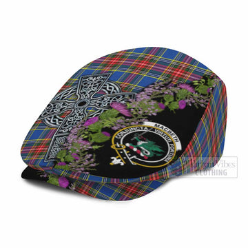 MacBeth (McBeth) Scottish Fraoch Thistle Tartan Flat Cap, Jeff Cap Celtic Cross