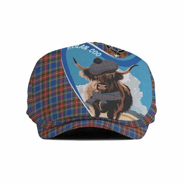 MacBeth (McBeth) Scottish Heilan Coo Tartan Crest Flat Cap, Jeff Cap