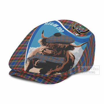 MacBeth (McBeth) Scottish Heilan Coo Tartan Crest Flat Cap, Jeff Cap