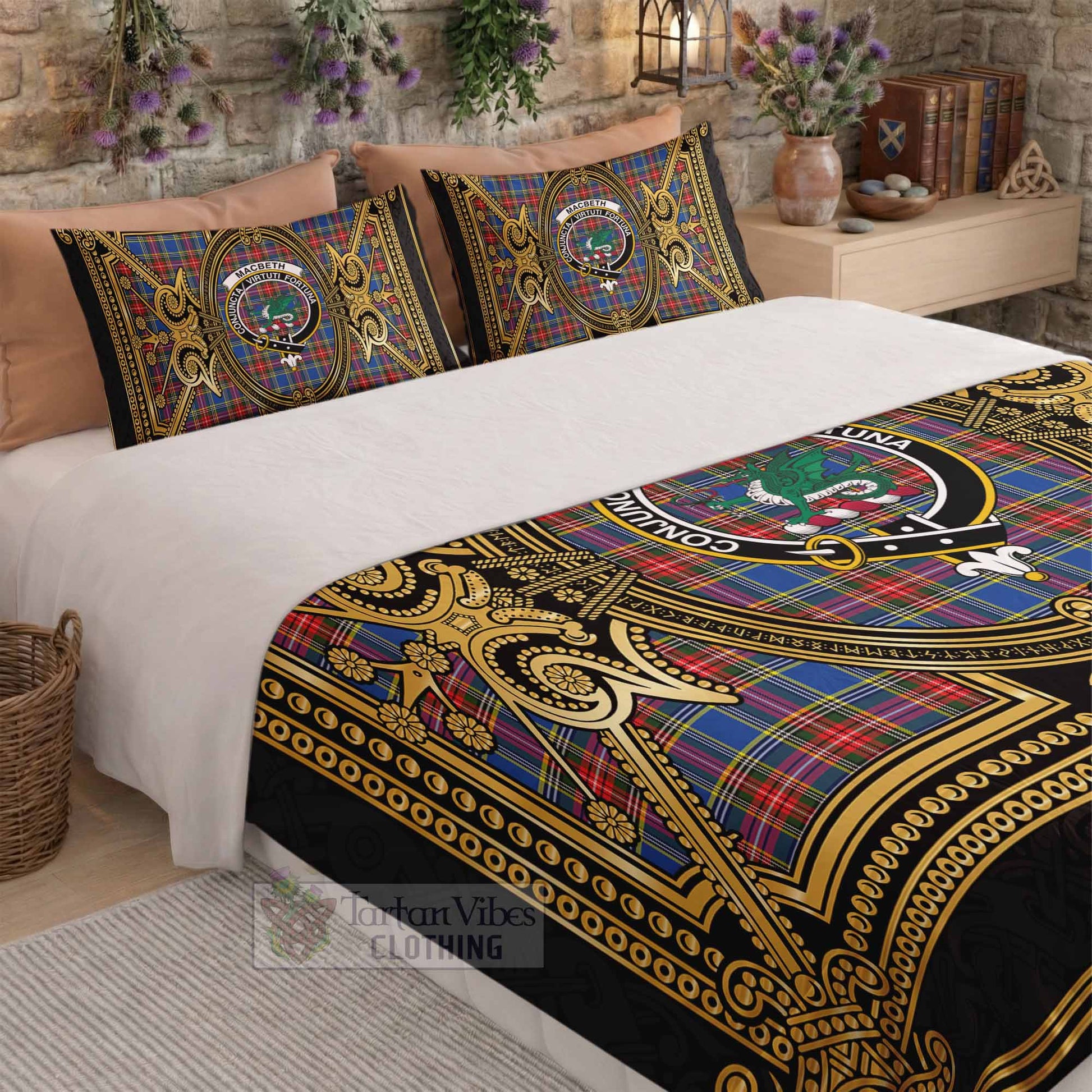 MacBeth (McBeth) Scottish Tartan Crest Bedding Set Royal Stylized