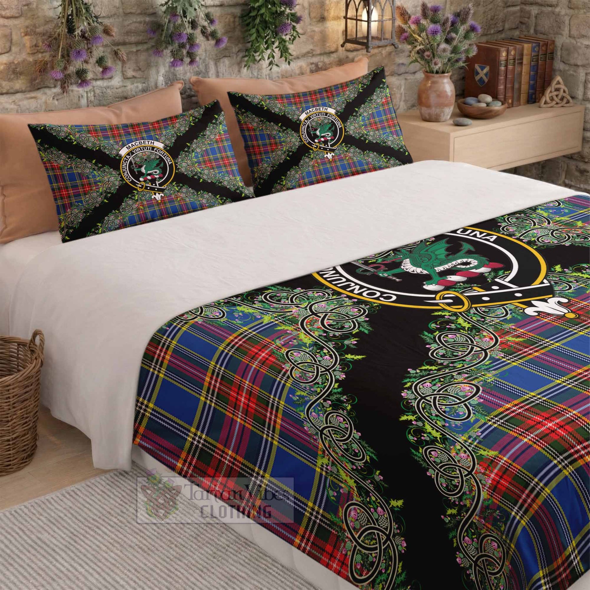 MacBeth (McBeth) Scottish Tartan Crest Bedding Set Thistle Celtic Knotwork Heritage Art - Tartan Vibes Clothing