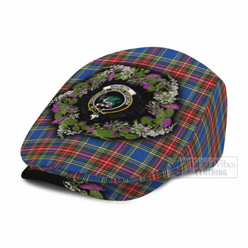 MacBeth (McBeth) Scottish Tartan White Heather With Thistle Flat Cap, Jeff Cap Beir Buaidh!