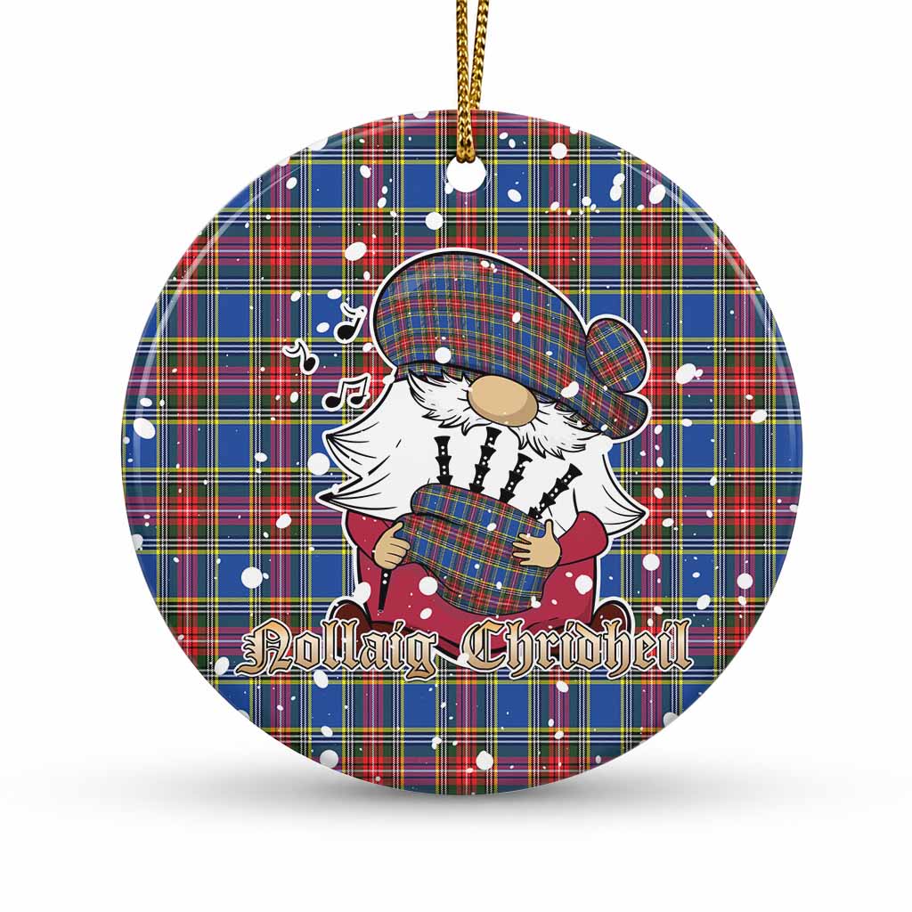 MacBeth (McBeth) Tartan Ceramic Circle Ornament Gnome Bagpiper - Chistmas Tree Decor