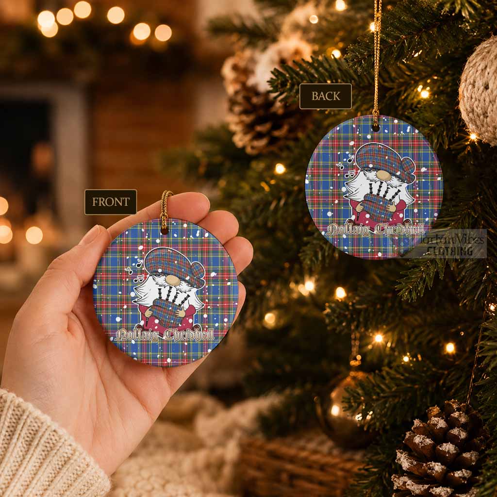 MacBeth (McBeth) Tartan Ceramic Circle Ornament Gnome Bagpiper - Chistmas Tree Decor