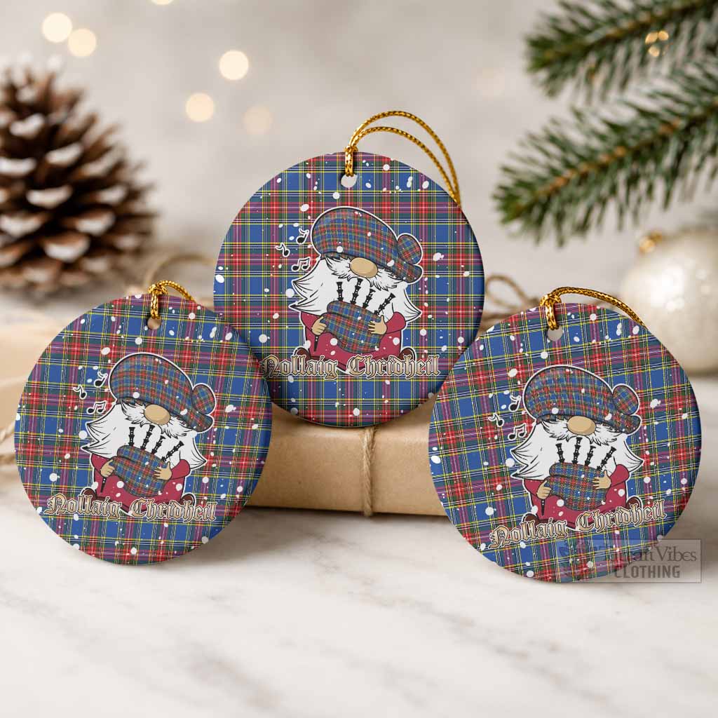 MacBeth (McBeth) Tartan Ceramic Circle Ornament Gnome Bagpiper - Chistmas Tree Decor