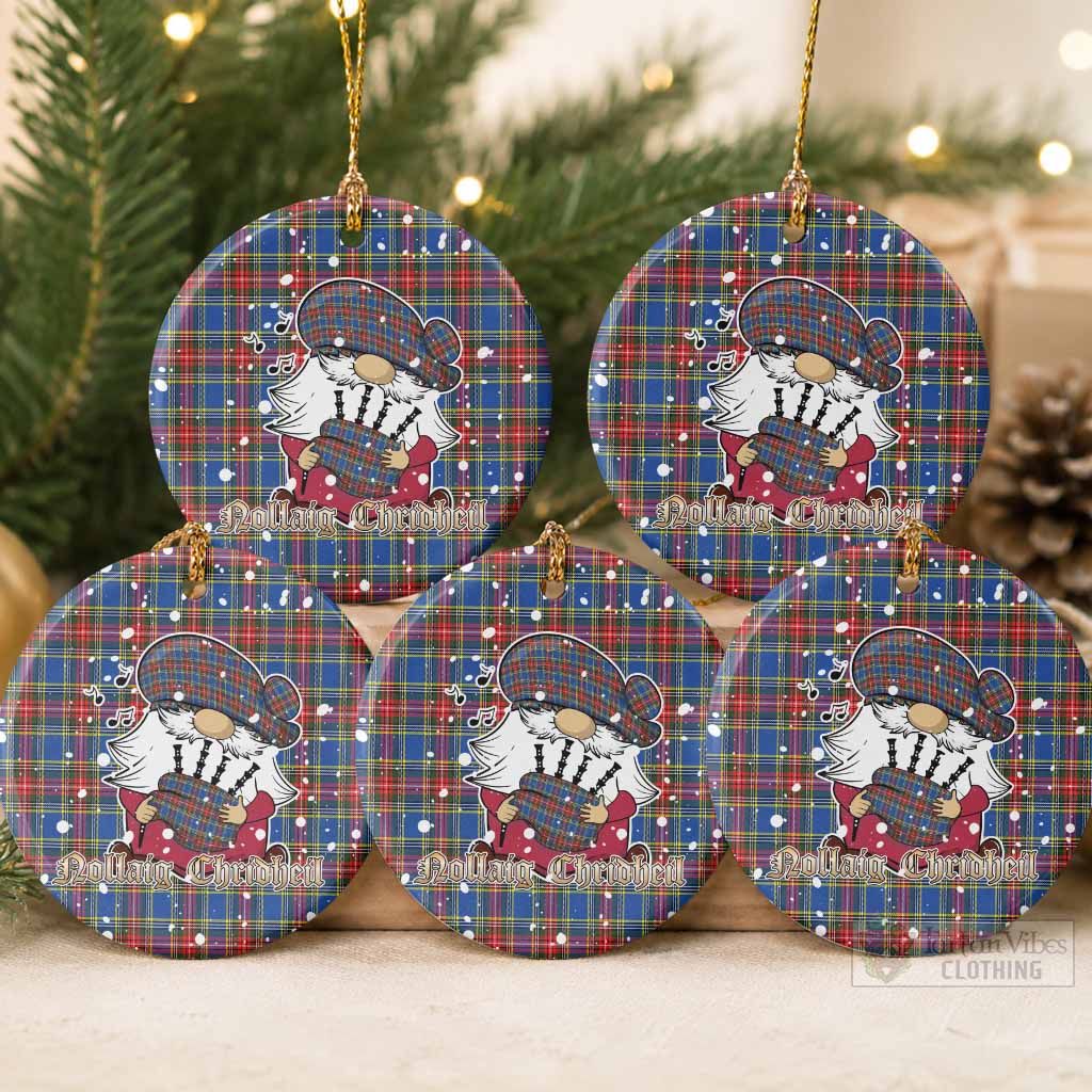 MacBeth (McBeth) Tartan Ceramic Circle Ornament Gnome Bagpiper - Chistmas Tree Decor