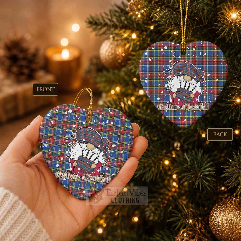 MacBeth (McBeth) Tartan Ceramic Heart Ornament Gnome Bagpiper - Chistmas Tree Decor
