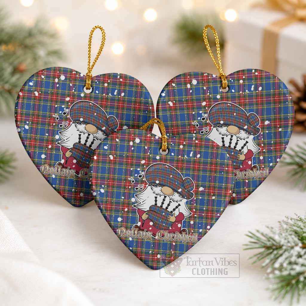 MacBeth (McBeth) Tartan Ceramic Heart Ornament Gnome Bagpiper - Chistmas Tree Decor
