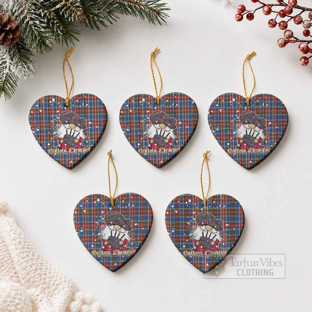 MacBeth (McBeth) Tartan Ceramic Heart Ornament Gnome Bagpiper - Chistmas Tree Decor