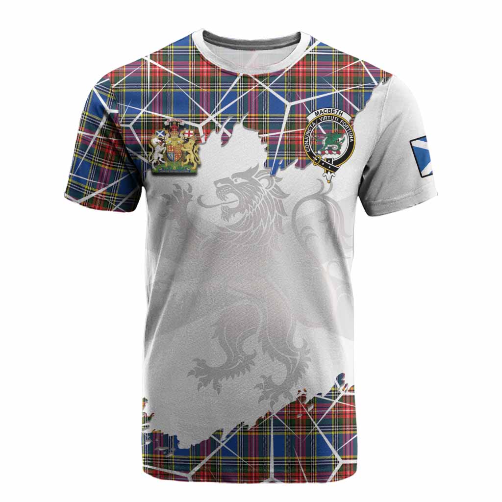 MacBeth (McBeth) Tartan Cotton T-shirt with Family Crest and Lion Rampant Grunge Style