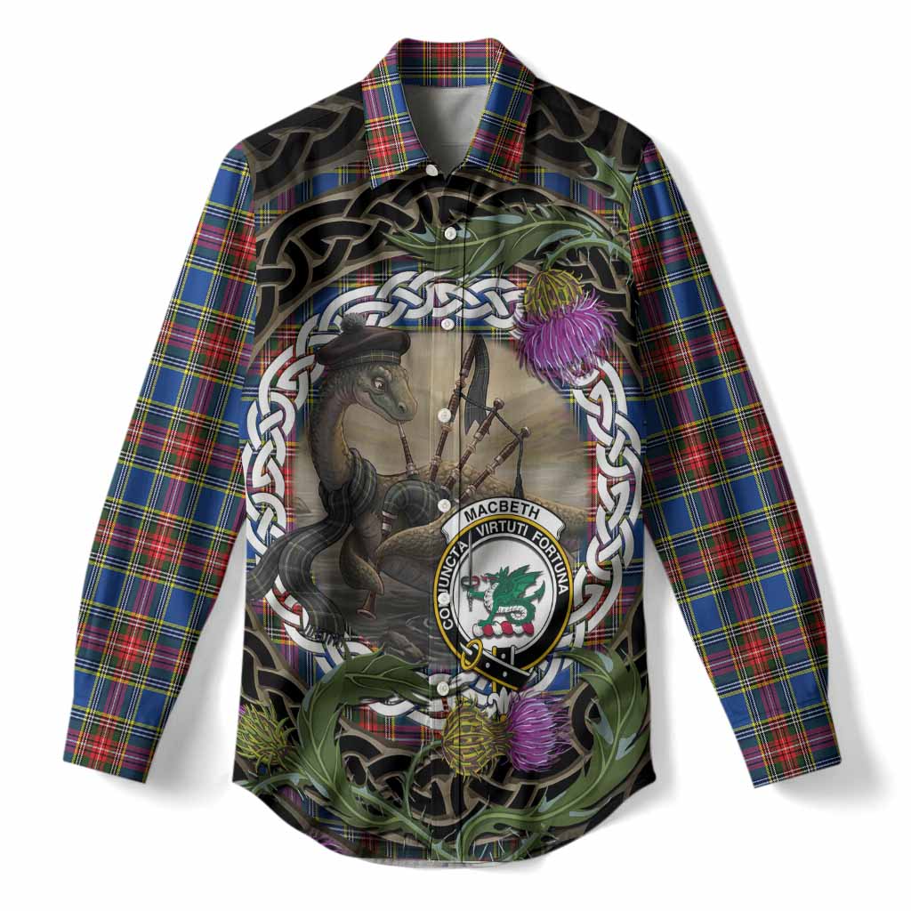 MacBeth (McBeth) Tartan Crest Bagpipe Nessie Women Casual Shirt Scottish Loch Ness Monster Celtic Thistle